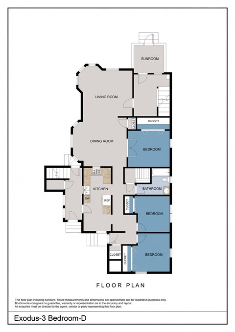 Floor plan for 3 beds, 1 bath, 1445 sqft